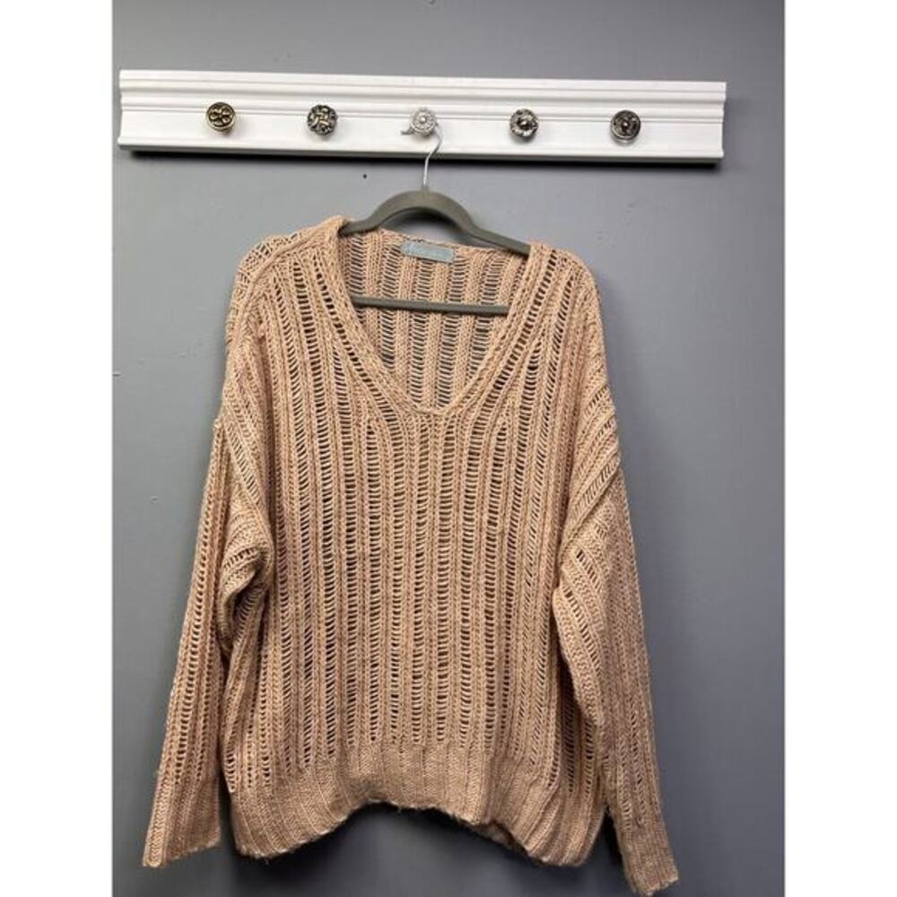 A Father's Love Soft Tan Pullover Sweater Women's Size‎ Large Open Knit Pullover